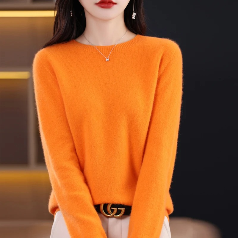 Women's luxury cozy round neck pullover, soft and warm for winter style.