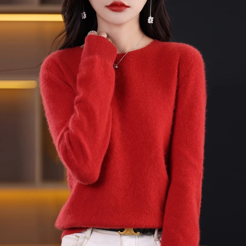 Women's elegant long sleeve round neck sweater, warm, cozy & luxurious pullover.