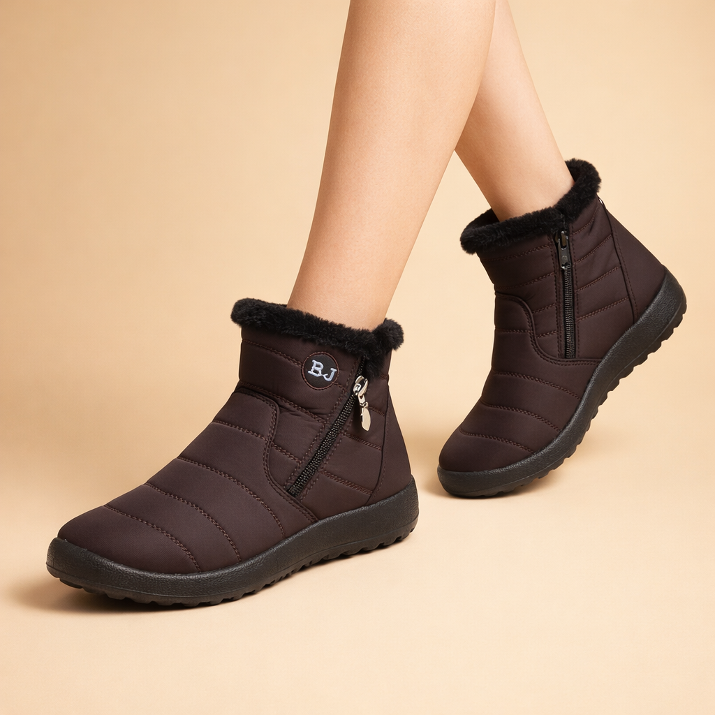 Cozy women's winter footwear: non-slip, waterproof snow boots with side zip & round toe.