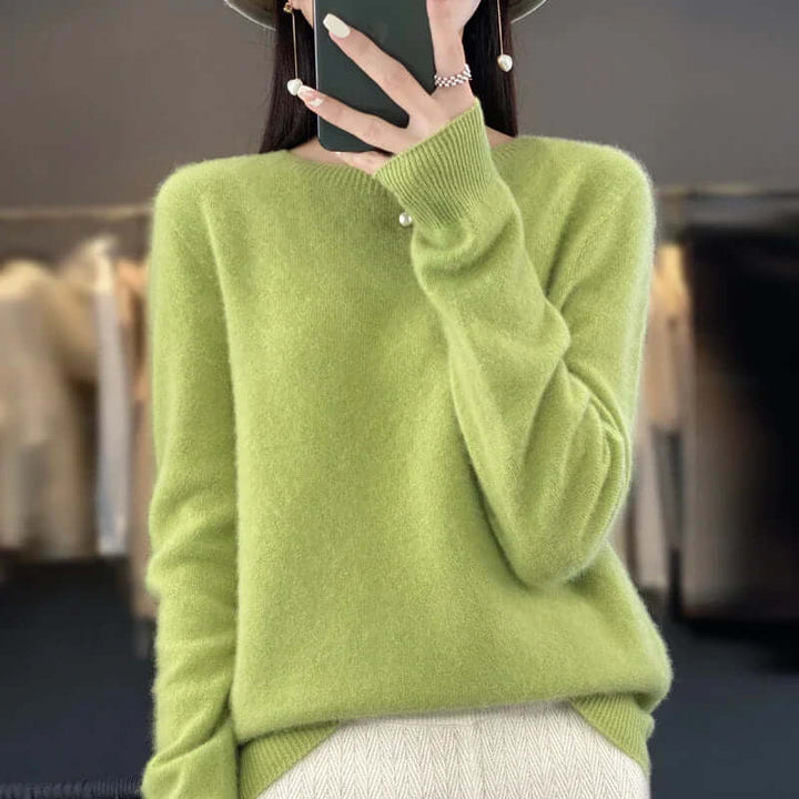 Fashionable women's O-neck jumper, long sleeve, great for layering in cold weather.