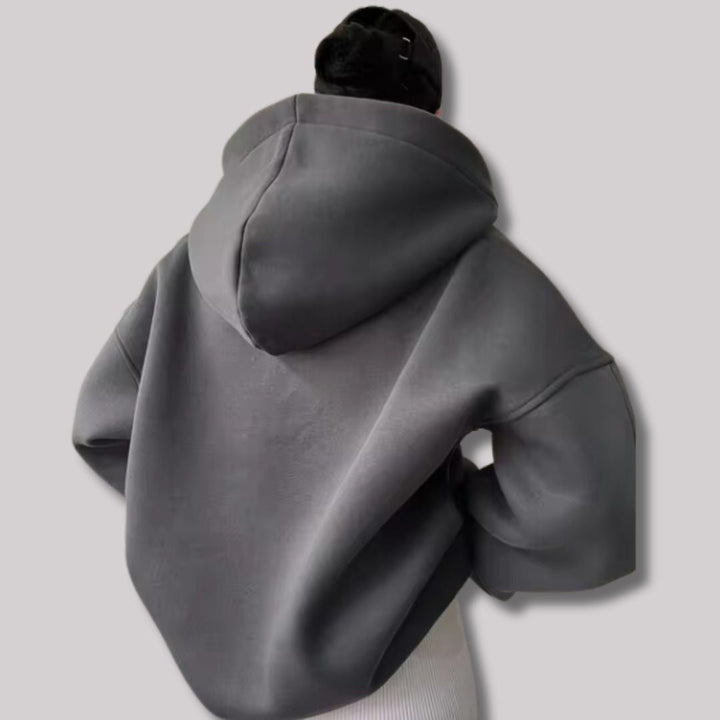 Cozy oversized women's pullover hoodie, notch neck, drop shoulder design. Perfect for loungewear & casual style.