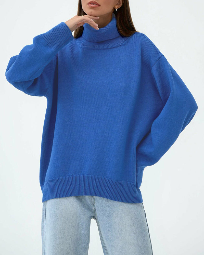 Comfortable women's oversized roll neck sweater, a versatile cozy knit jumper for everyday style.