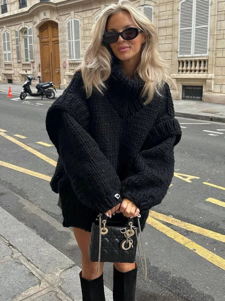 Women's Cozy Oversized Turtleneck Sweater Dress, perfect for fall winter style.