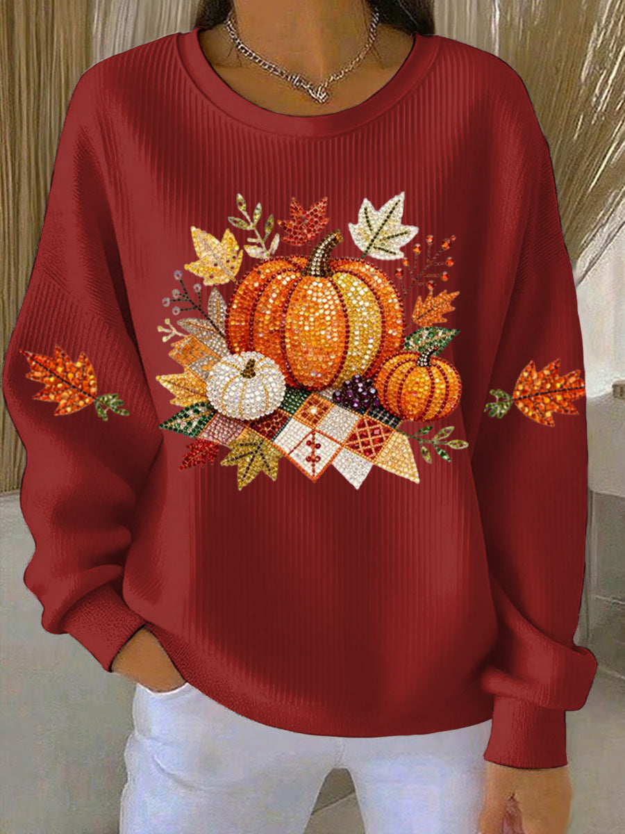 Round neck women's long sleeve sweatshirt with festive pumpkin graphic. A must-have for autumn style.
