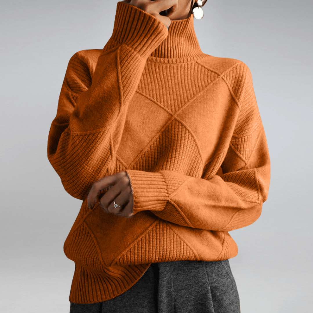 Women's elegant cozy knit turtleneck. A relaxed fit, warm sweater perfect for versatile fall and winter fashion.
