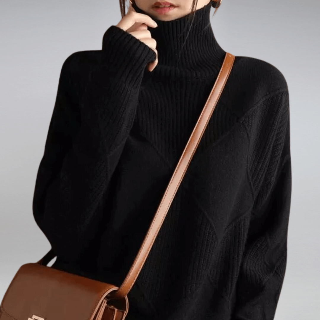 Women's cozy relaxed fit turtleneck sweater, an elegant pullover for comfortable winter fashion.