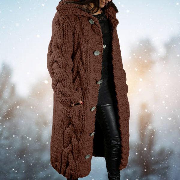 Women's casual soft knit cardigan, providing warmth & comfort as a layering piece.