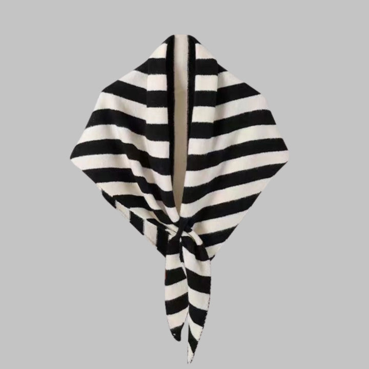 Versatile women's striped triangle shawl. Perfect cozy wrap for any outfit or season.