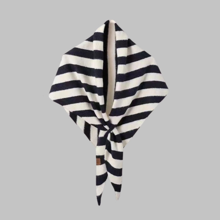 Cozy women's striped triangle shawl wrap. Soft accessory for warmth & elegant layering.