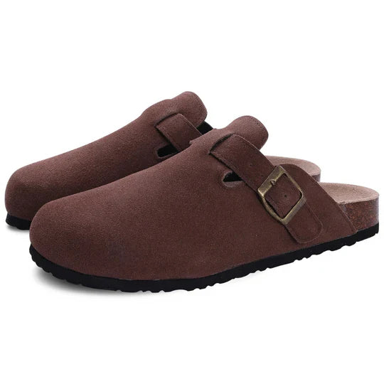 Soft suede indoor slippers for women offering excellent arch support and cushioning.