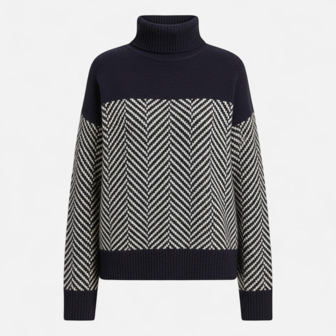 Warm women's pullover with a high turtleneck, ideal for casual wear and cold weather.