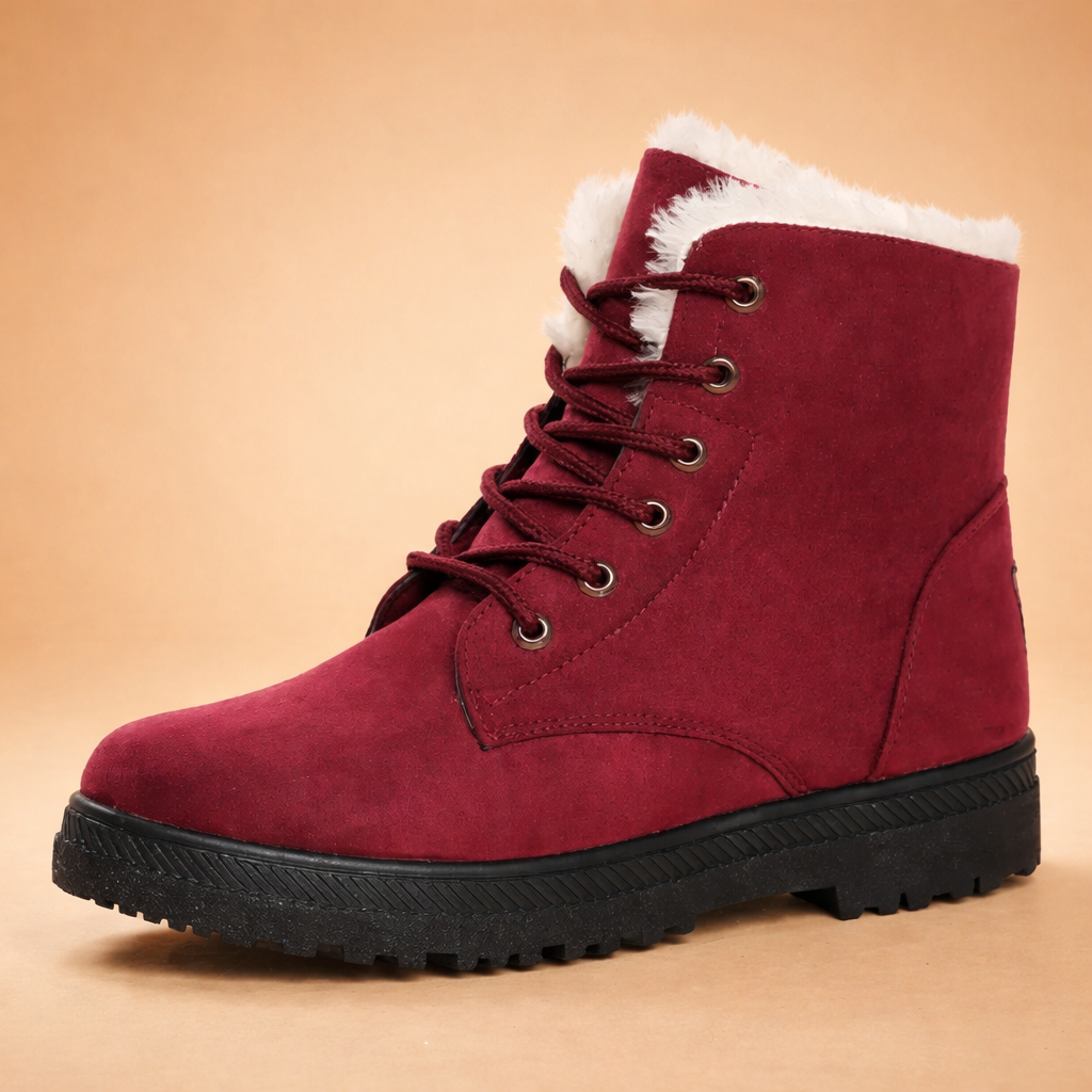 Comfortable women's warm winter ankle boots. Cozy lace-up design keeps feet toasty in cold weather, very stylish.