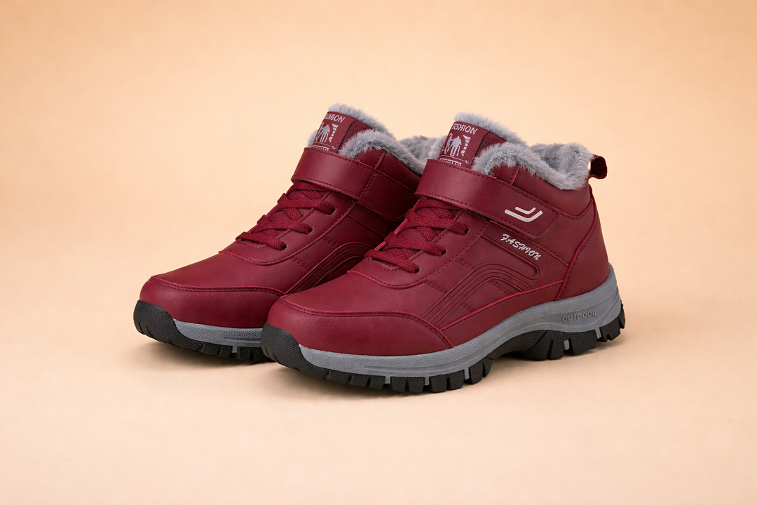 Women's cozy winter waterproof ankle boots in black, perfect for snow & cold weather comfort.