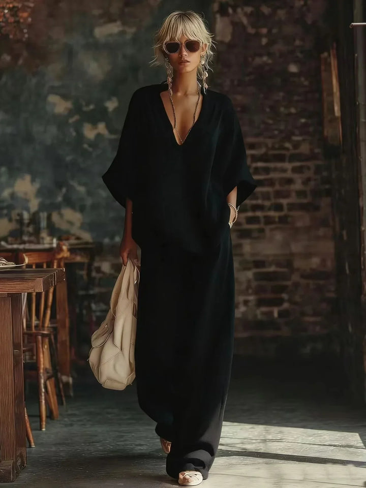 Comfortable women's crinkled wide-leg lounge set. Two-piece perfect for travel, vacation & relaxed days.
