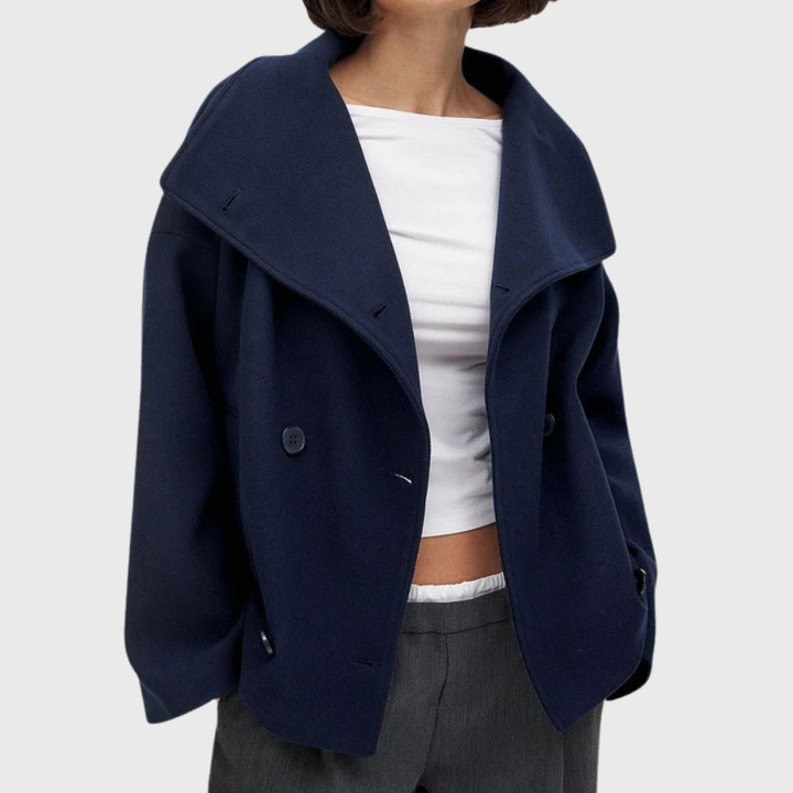 Chic women's cropped double-breasted coat, a versatile jacket with a wide lapel for any occasion.