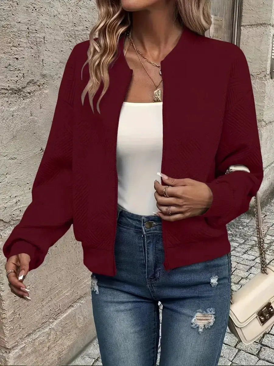 Cropped quilted zip-up bomber jacket for women, a stylish and practical light everyday jacket.