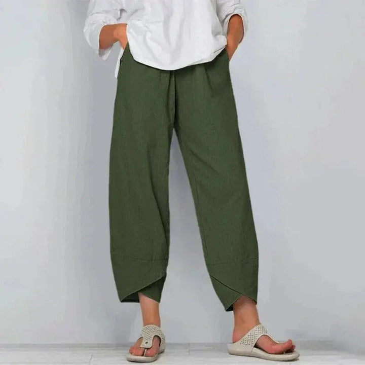 Stylish women's cropped wide-leg summer trousers for a relaxed fit; perfect casual pants for warm weather.