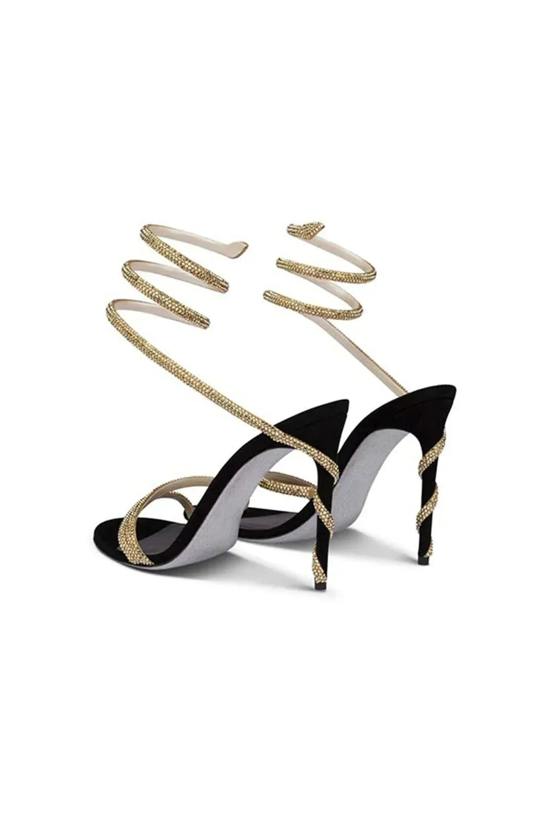 Glamorous women's spiral crystal stiletto heels, an elegant statement shoe for weddings, formal occasions, and parties.