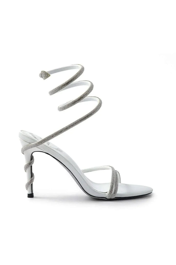 Elegant women's spiral crystal high heels with a shimmering ankle strap. Perfect glamour shoes for any special occasion.