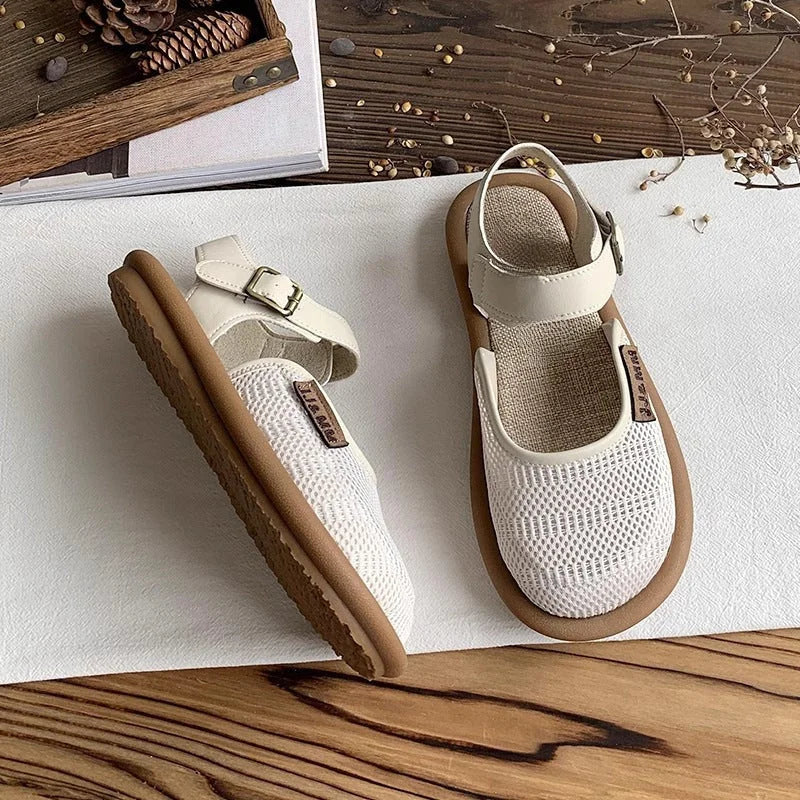 Coastal style women's wide-fit closed-toe sandals with adjustable buckle strap, ideal for summer comfort.