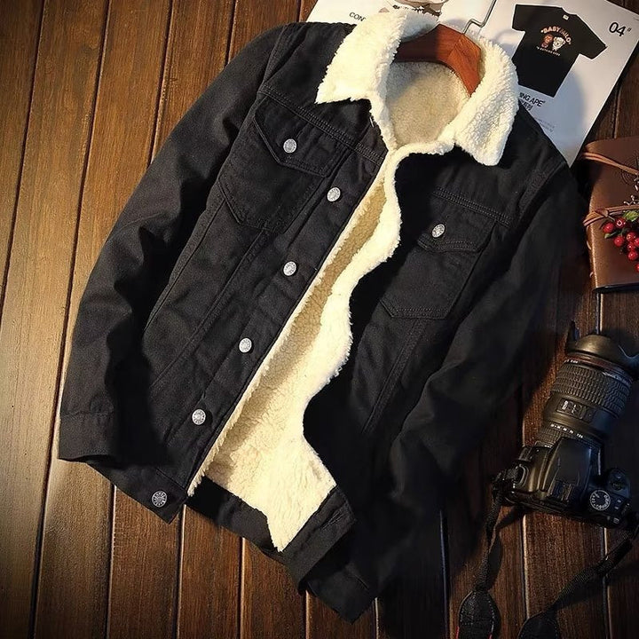 Stylish and warm women's fleece lined denim jacket, perfect for winter casual wear.