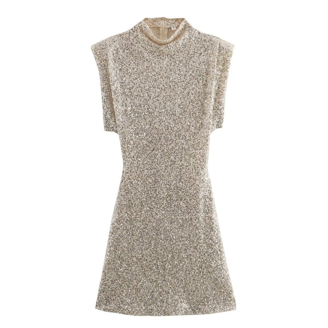 Fashionable women's sequin mini dress. Shimmering short party dress, versatile evening wear for glamorous nights.