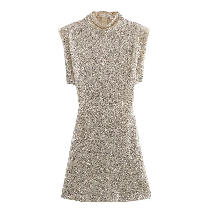 Fashionable women's sequin mini dress. Shimmering short party dress, versatile evening wear for glamorous nights.