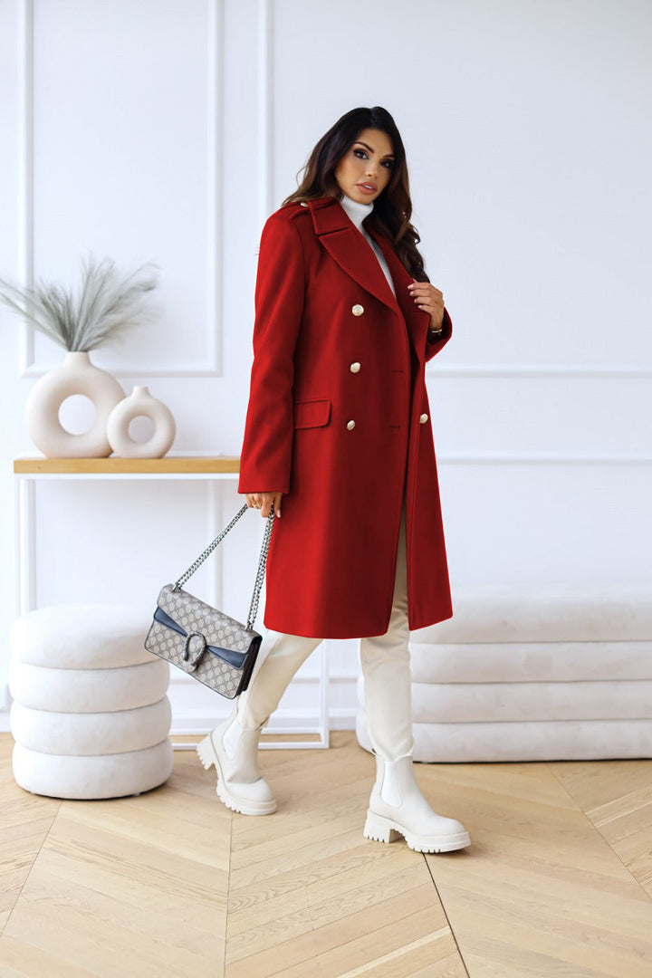 Classic women's long double-breasted coat, a fashionable and warm winter jacket.