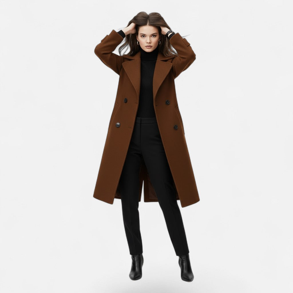 Chic women's double-breasted coat, slim fit design for a flattering look.