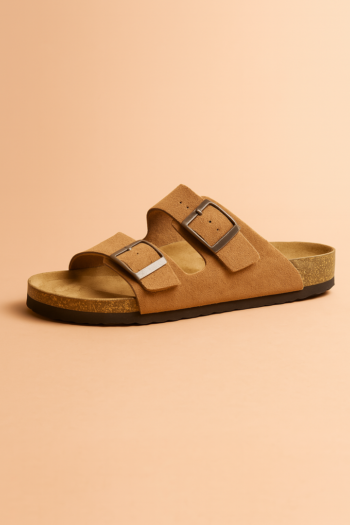 Stylish women's double buckle slides. Casual open-toe sandals for summer fashion & daily wear.