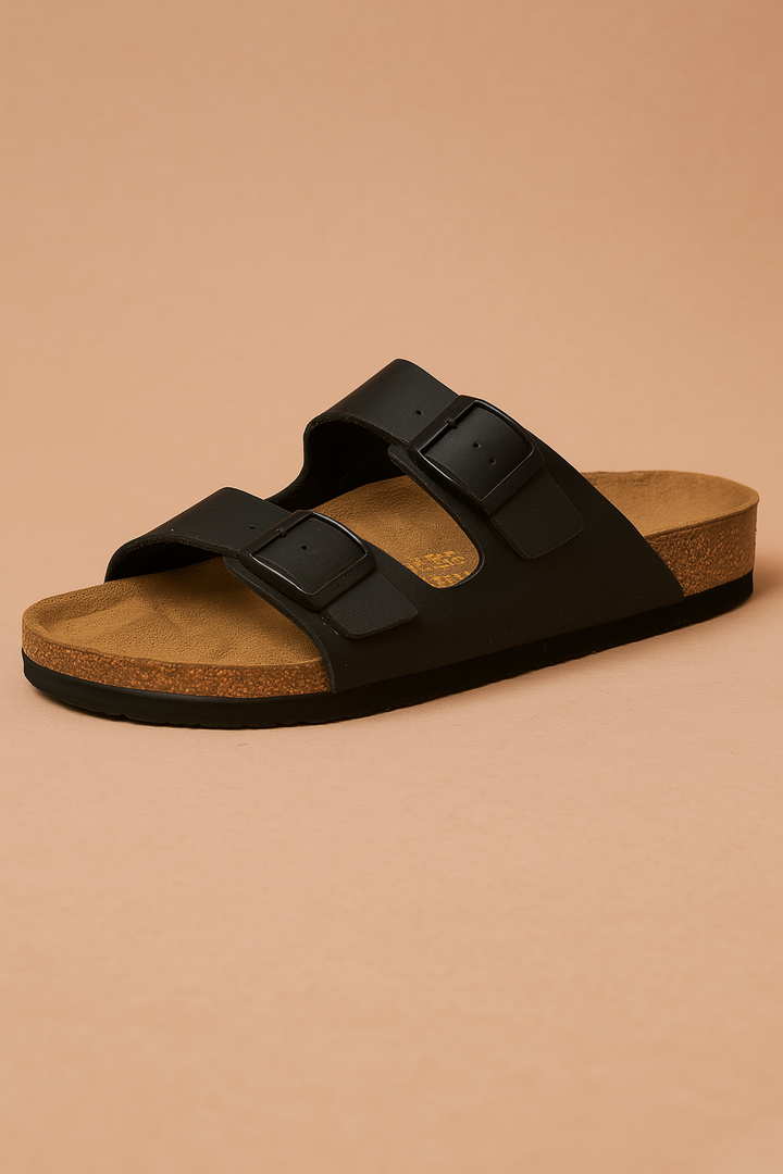 Casual women's double buckle sandals offering comfort & style. Ideal everyday open-toe summer slides.