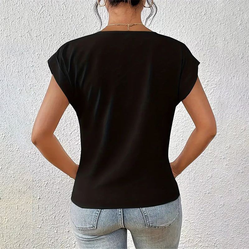 Versatile women's draped V-neck short sleeve top for effortless style. Perfect for spring & summer fashion.