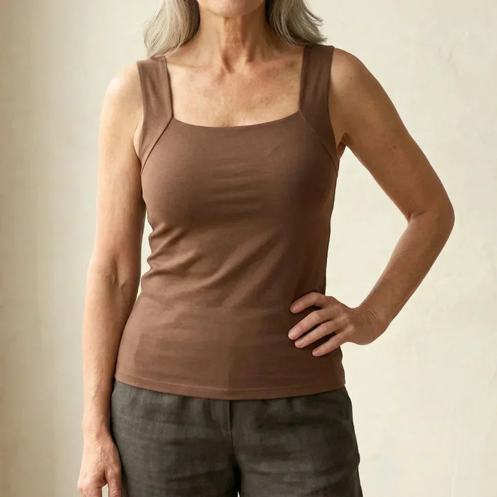 Women's Effortless Built-In Bra Comfort Tank Top for casual summer and everyday wear.