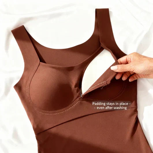 Versatile women's built-in bra tank top, great for casual summer wear and daily activities.