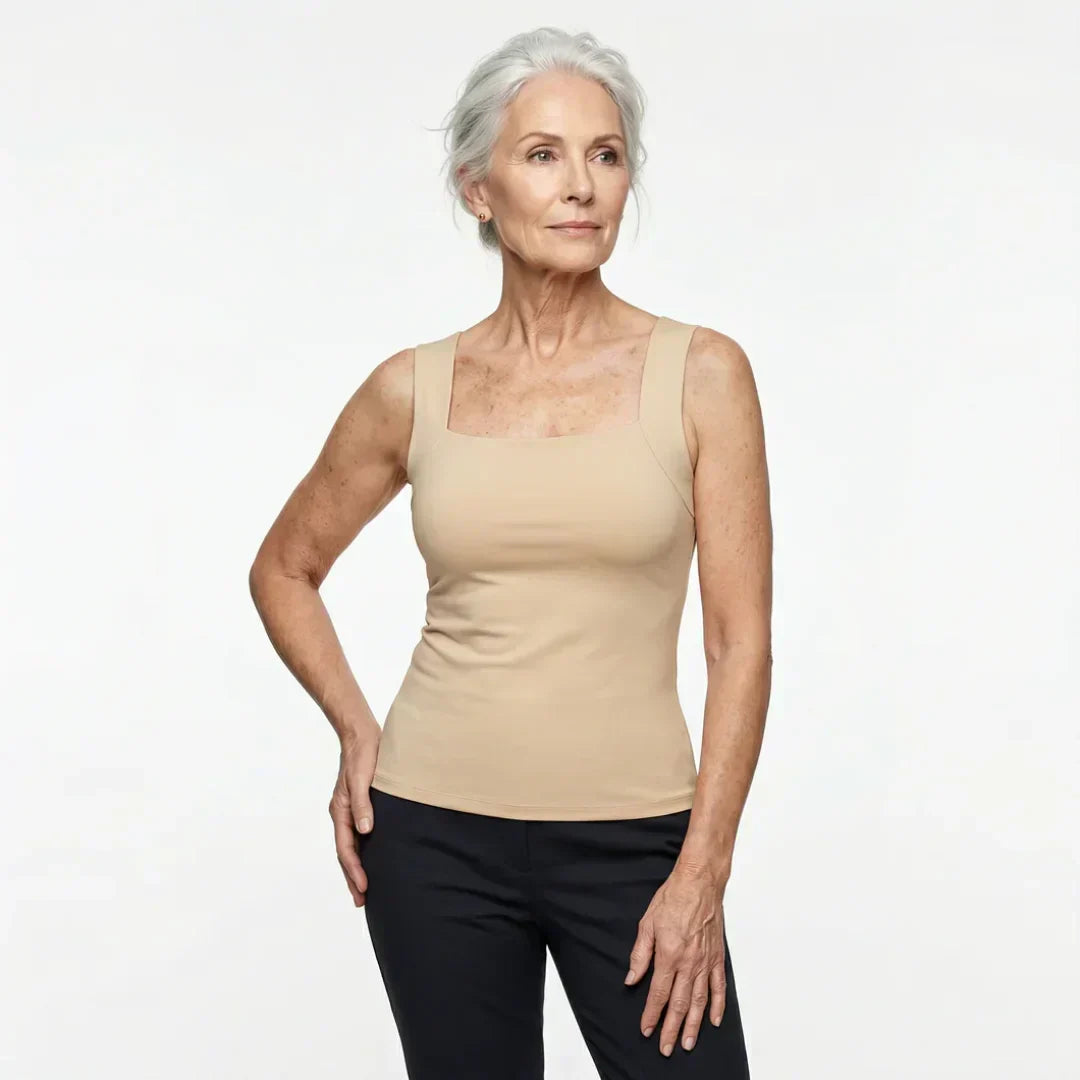 Women's casual built-in bra tank top, designed for comfortable, supportive summer and daily wear.