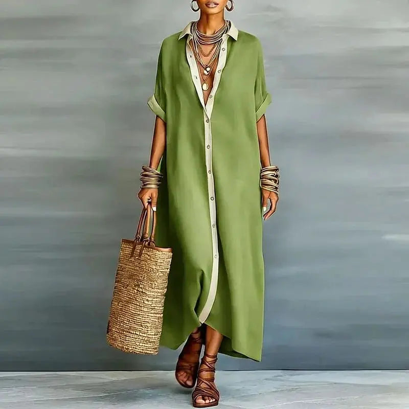 Women's versatile button-down maxi dress, a chic and relaxed fit for spring, summer, or casual occasions.