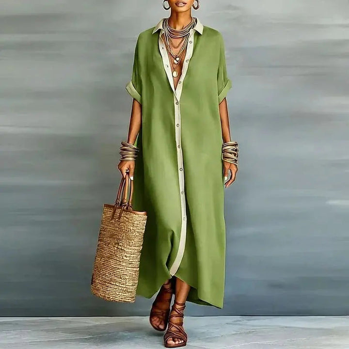 Women's versatile button-down maxi dress, a chic and relaxed fit for spring, summer, or casual occasions.