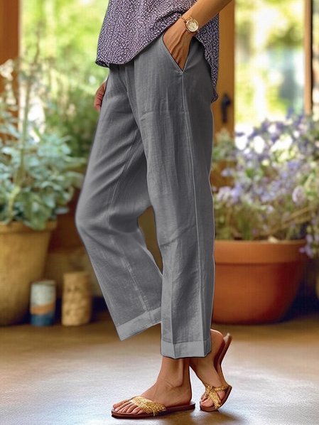 Versatile blue women's straight leg casual trousers, offering relaxed fit comfort for everyday outings.