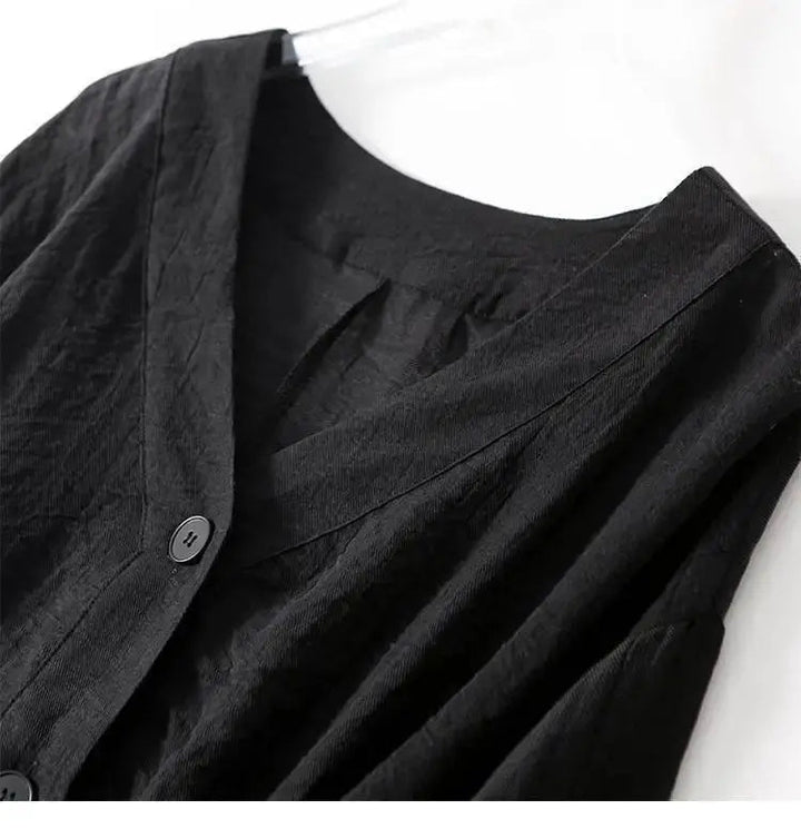 Comfortable cotton linen summer batwing blouse for women, with elegant button details and a relaxed silhouette.