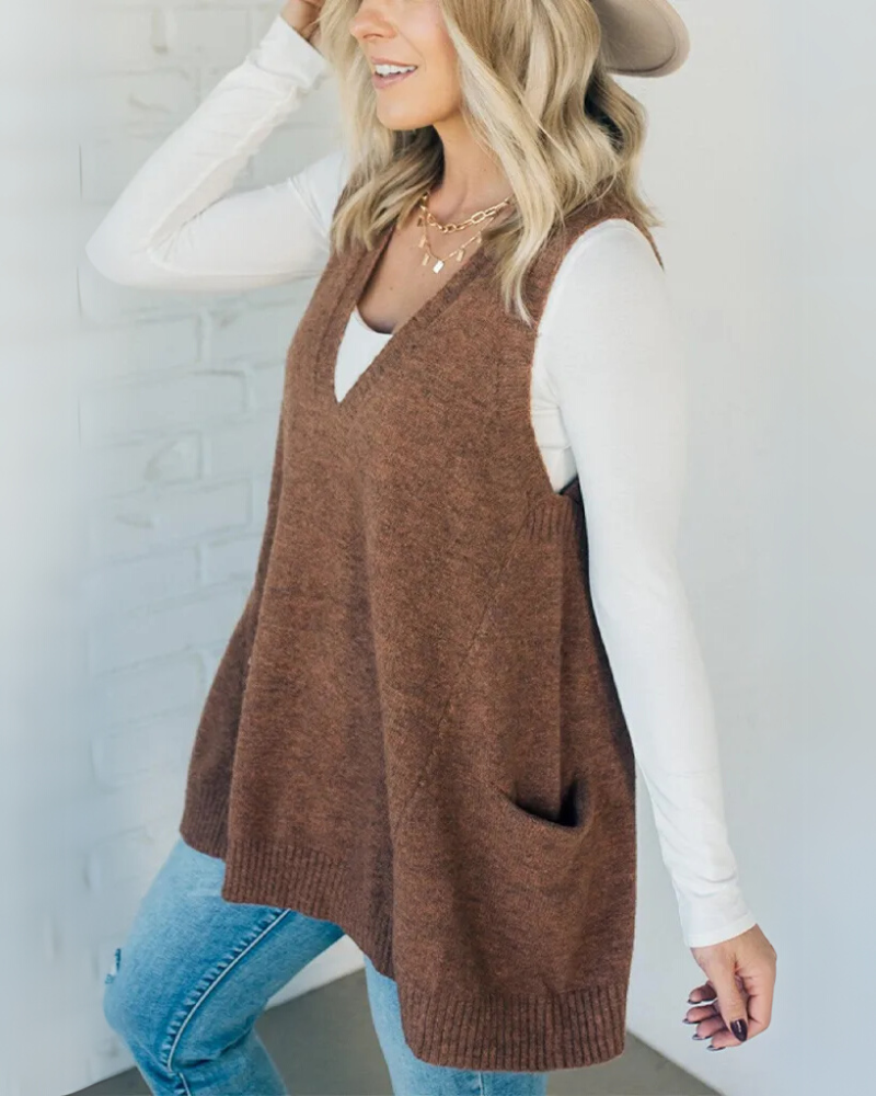 Cozy knit vest for women in a soft, sleeveless design, ideal for casual layering in fall & winter fashion.