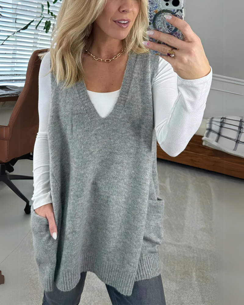 Effortless women's cozy knit vest for versatile layering. A sleeveless staple for fall and winter fashion.