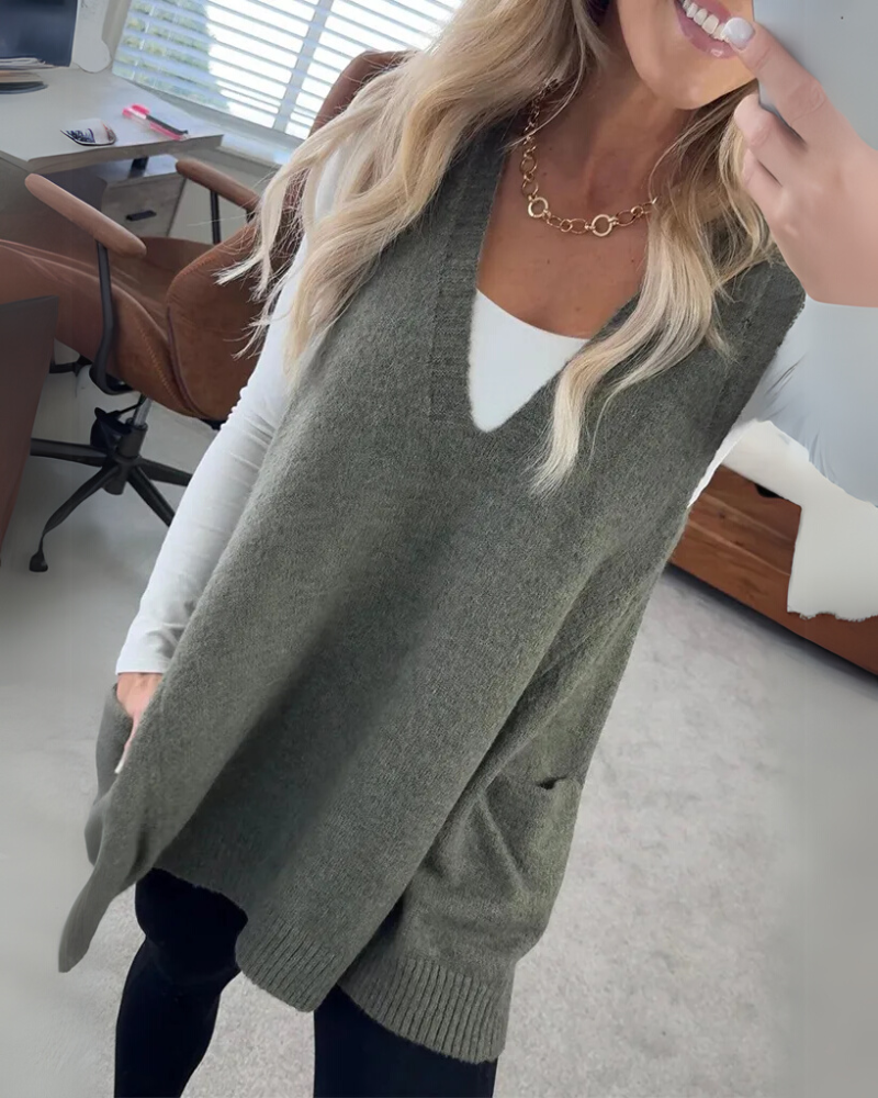 Warm and cozy women's knit vest, an effortless layering piece perfect for stylish fall and winter wear.