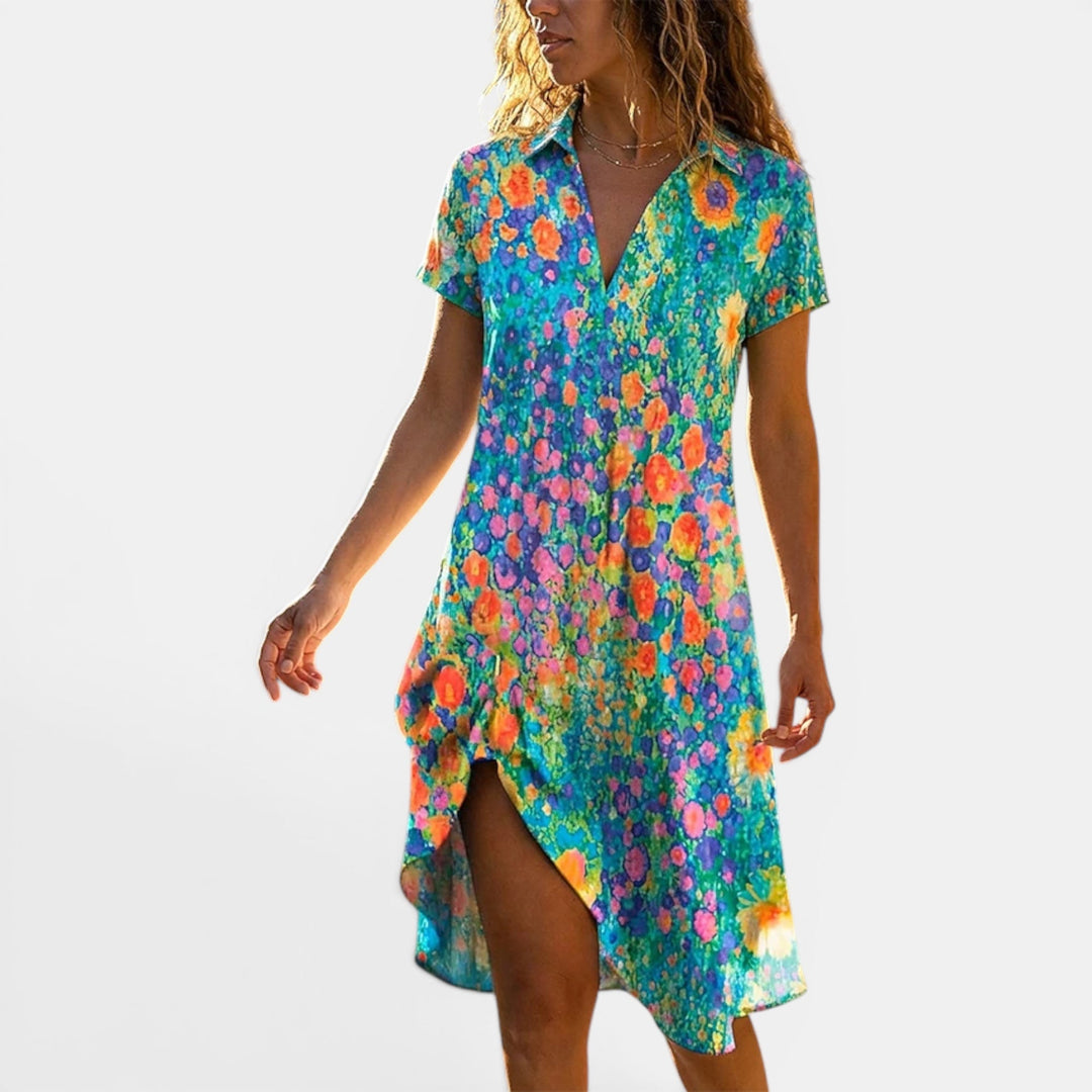 Elegant women's floral boho maxi dress, versatile summer fashion for beach, vacation, and relaxed outings.
