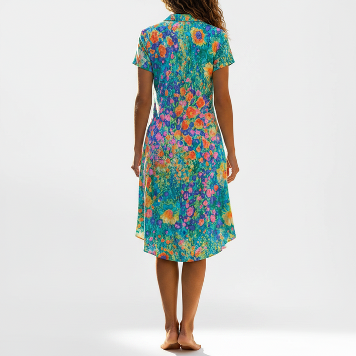 Stylish multicolour floral maxi dress for women, bohemian summer fashion, relaxed fit, perfect beachwear.