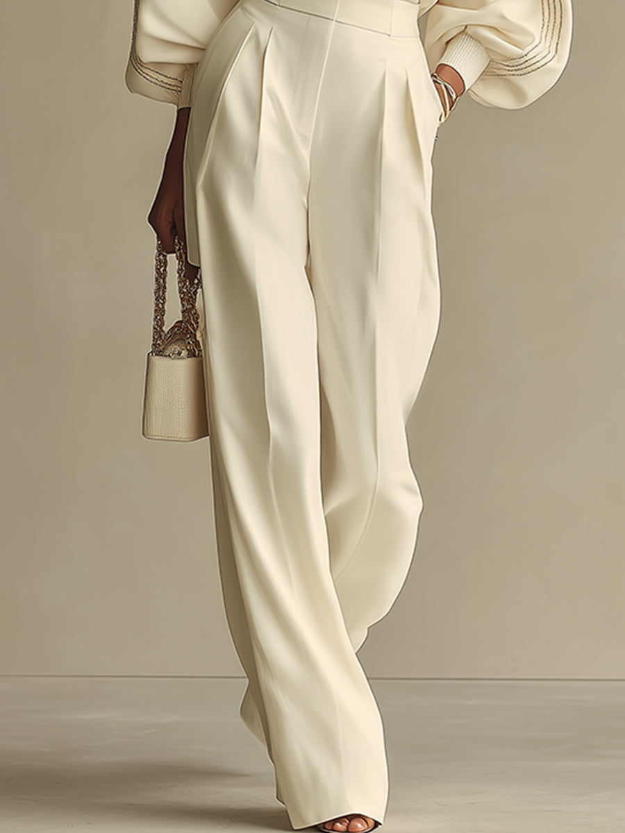 Comfortable women's beige matching set, a high waist two-piece for relaxed loungewear or stylish casual outfits.