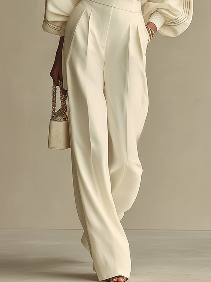 Comfortable women's beige matching set, a high waist two-piece for relaxed loungewear or stylish casual outfits.