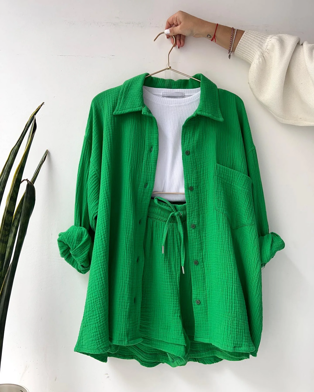 Two-piece women's shorts set for ultimate comfort & style, great for warm weather.