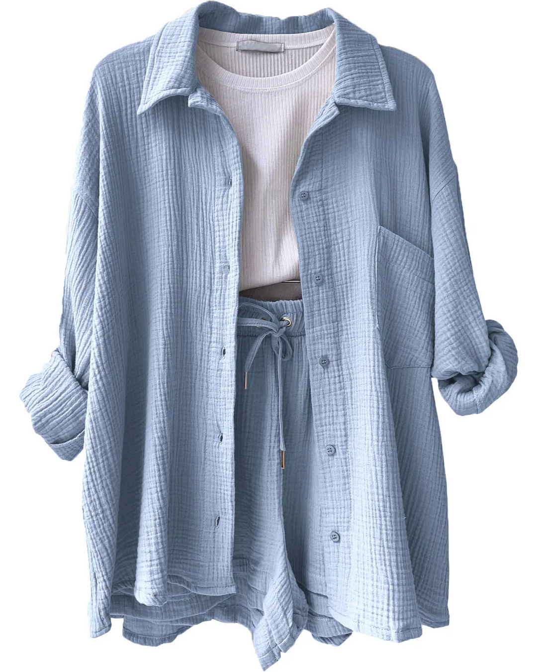Women's comfortable two-piece set with relaxed shorts, perfect for summer casual wear.