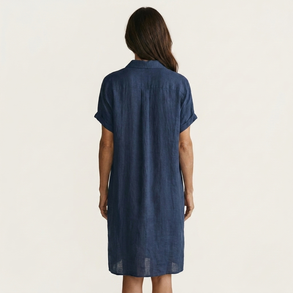Effortless women's midi shirt dress with rolled cuffs. Stylish & comfortable for daily wear, vacation, or spring/summer.