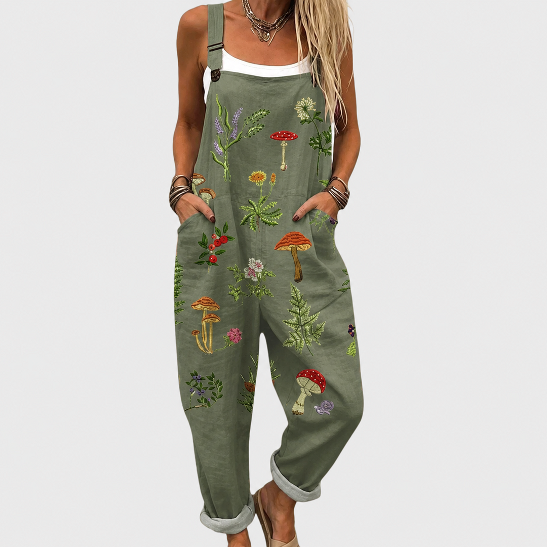 Women's Effortless Printed Jumpsuit with wide legs & adjustable straps. Comfortable loose fit, ideal for summer casual wear.